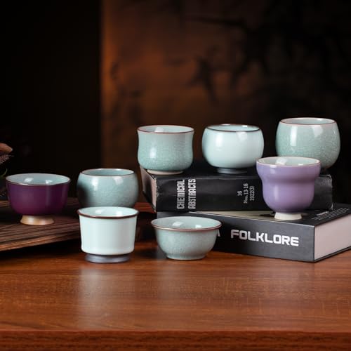 KAMMAK Japanese Tea Cups, 2 Oz Small Handmade Ceramic Teacups, Set of 2 - style: Ice Crackle Glaze-Bell