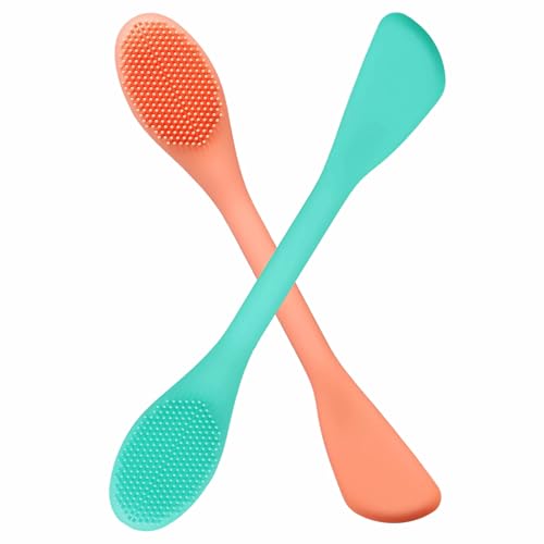 Silicone Face Scrubber, 2 in 1 Face Mask Brush, Pore Brush, Blackhead Remover, Facial Cleansing Brushes, Face Mask Applicator for Mud, Clay(Green+Orange) - color: Green+orange