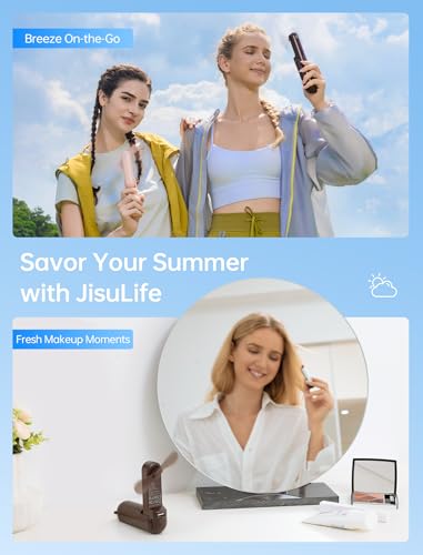 JISULIFE 3 IN 1 Portable Fan with Power Bank & Flashlight Featured - color: Brown