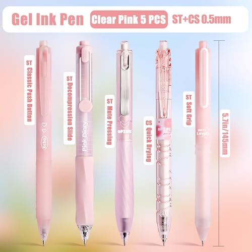 10PCs Pastel Gel Ink Pen Set,Retractable Black Ink Pens 0.5mm Fine Point - color: Pink