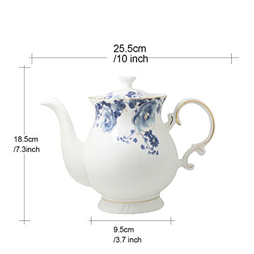 European Style Ceramic Flower Teapot Coffee Pot Water Pot Porcelain Gift Large 5.5 Cups (1, Blue and White) - color: Blue and White
