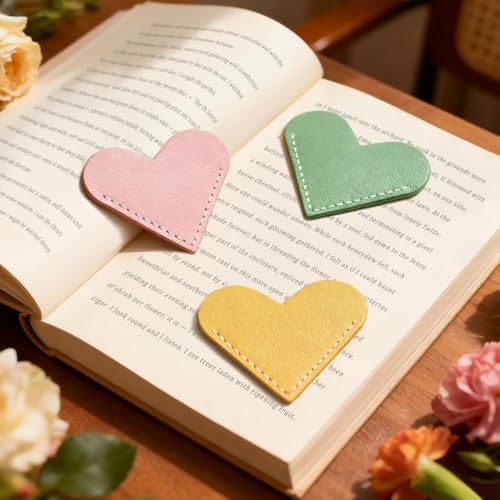 Leather Heart Bookmarks, HOMTEK 6pcs Cute Corner Page Book Marks for Reading Women, Book Lovers Teachers Students, Cute Handmade Reading Gifts(Love A-6pcs) - style: Love A-6PCS