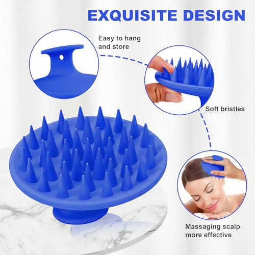 Meartchy Silicone Scalp Massager Shampoo Brush, Scalp Brush for Hair Growth & Dandruff Removal, Hair Scrubber Scalp Stimulator Exfoliator Brush with Soft Bristles for Wet Dry Scalp Care (Ocean Blue) - color: Ocean Blue