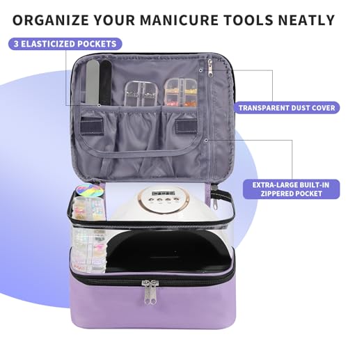 Clear Nail Polish Organizer Double layer Nail Polish Holds 30 Bottles and Nail Lamp, Nail Dryer Case Storage Supplies with Adjustable Dividers, Portable Nail Carrying Bag for Nail Tech (Purple) - color: 6.Purple