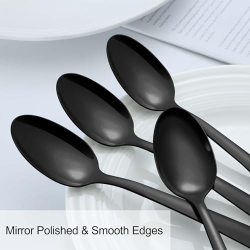 Pleafind 36 Pieces Black Teaspoons Set - 6.2 inch, Spoon Silverware, Stainless Steel Tea Spoons, Mirror Polished Small Teaspoon, Dessert Spoons for Home, Kitchen, Restaurant, Dishwasher Safe - size: 36 Pcs 6.2'' Black Teaspoons
