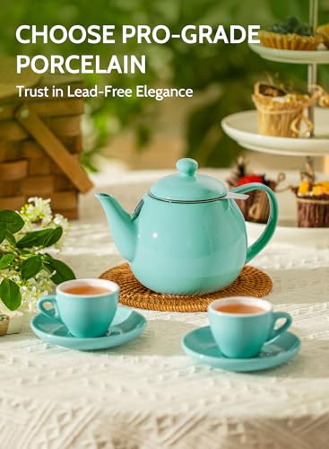 Sweese Teapots for Tea, 27 oz Porcelain Tea pot with Removable Stainless Steel Infuser, Tea Pots for Loose Tea - Mint Green - color: Mint Green, size: 27oz (with infuser)