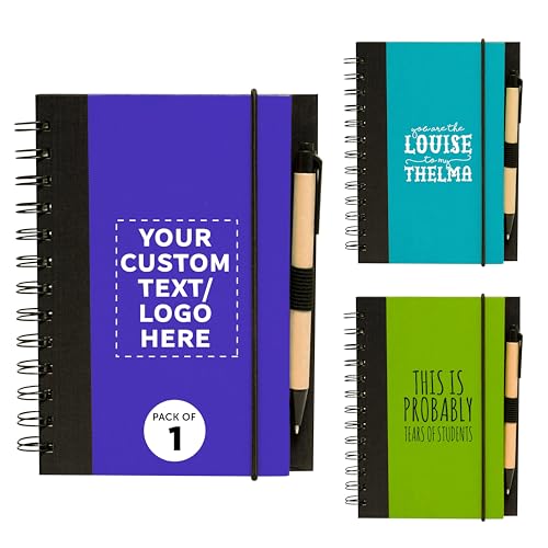 DISCOUNT PROMOS Custom Eco Block Notebooks with Pens Set of 1, Personalized - Perfect for School, Office, Business, Home - Blue - color: - Custom – Blue, size: 1 notebook