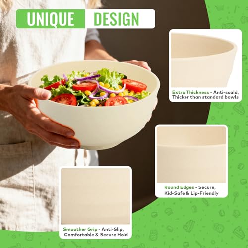Large Wheat Straw Bowls Set of 6, 60 OZ Unbreakable Serving Bowls, Microwave Safe & Dishwasher Safe, Perfect for Salad, Fruit, Cereal, Soup, Ramen, Family Meals, Beige - color: Beige, size: 60 OZ
