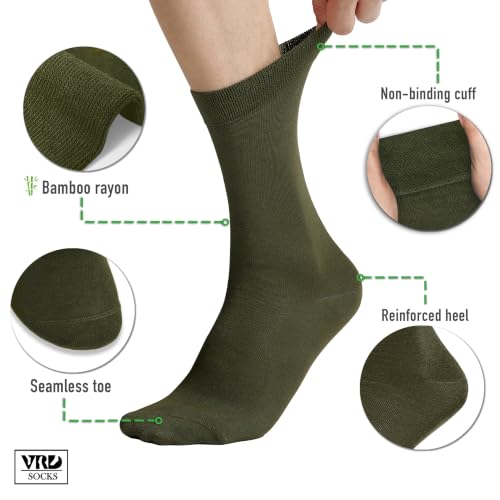 VRD Men's Dress Socks Bamboo Rayon, 5-Pack Crew Socks, Multiple Colors and Designs, Shoe Size 8-13, Gift Box - color: 17: Green, 5-pack Solid