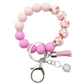 Unpafcxddyig Silicone Bead Keychain Bracelet Wristlet Key Ring - color: Rainbow Pink Rose