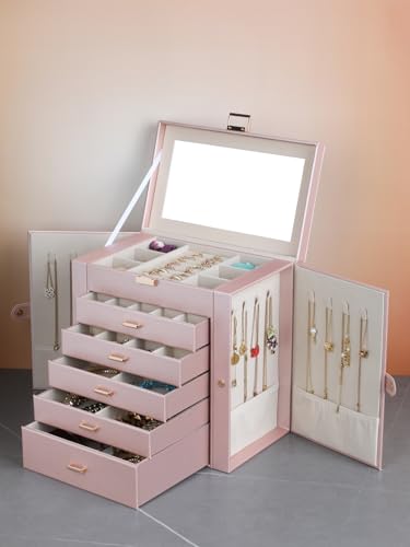 BOOVO Large Jewelry Box for Women 6 Layer - color: Rose Gold and Gold, size: 6 Layer
