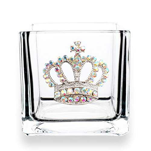 THE QUEENS' JEWELS Aurora Borealis Crown Jeweled 4x4 Candle Holder Vase - Unique Gift for Women, Birthday, Cute, Fun, Cocktail, Queen, Not Painted, Decorated, Bling, Bedazzled, Rhinestone - color: Aurora Borealis Crown