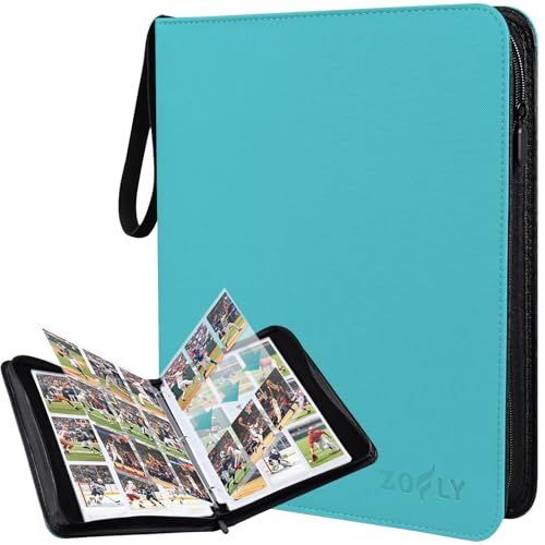 50 Pack 9 Pocket Card Binder, 3 Ring Premium Zip Trading Card Binder, 900 Large Capacity Top Loading Card Storage Album, PU Card Collection Binder for TCG, MTG, Baseball Hockey Sport Cards, Teal - color: Teal
