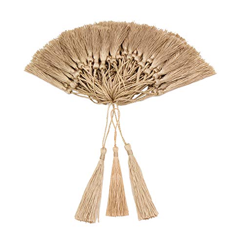 VAPKER 100 Pieces Wheat Color 13cm/5-Inch Silky Handmade Soft Tassels Floss Bookmark Tassels with 2-Inch Cord Loop for Jewelry Making, DIY Projects, Bookmarks - color: P:wheat
