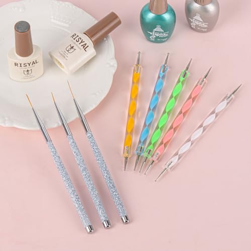 5 Pcs Dotting Pens with 3 Pcs Nail Art Liner Brushes, Nail Art Design Tools