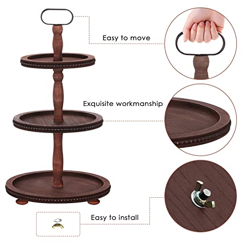 Urban Deco Wooden Tiered Tray 3-Tier Decorative Tray Stand Serving Tray - style: 3 tier-brown