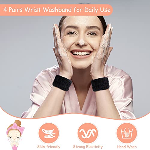 Chuangdi 4 Pairs Wrist Bands for Washing Face Microfiber,Black - color: Black