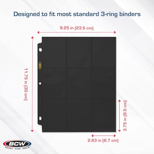 BCW Double-Sided 9-Pocket Pages Holder - 50 Black Pages | Trading Card Binder Sheets | Secure Side Loading | Ideal Card Storage and Display Solution - color: Black