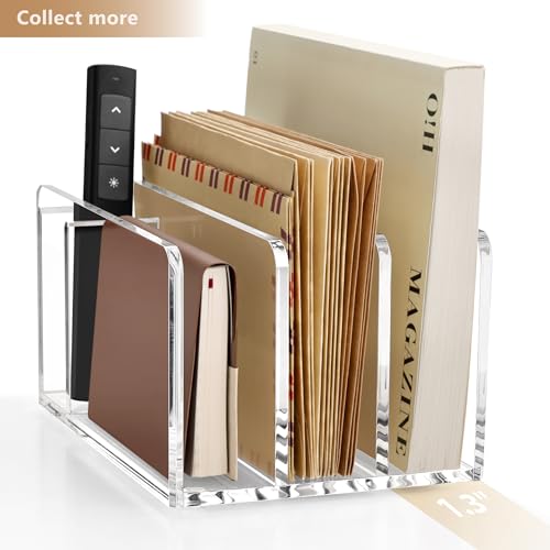 SANRUI Acrylic Mail Sorter Desk Organizer with Pen Holder, 3 Compartments - size: 3 Compartments with Pen Holder