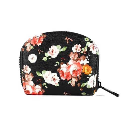 Small Zip Wallet Credit Card Wallet Coin change case Holder for women PU Leather(Floral) - color: Floral