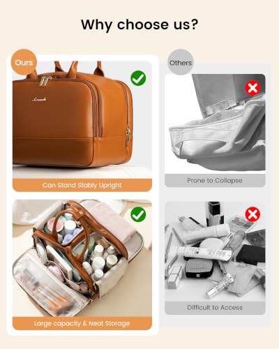 LOVEVOOK Large Makeup Bag for women, Leather Travel Toiletry Bag - color: Brown