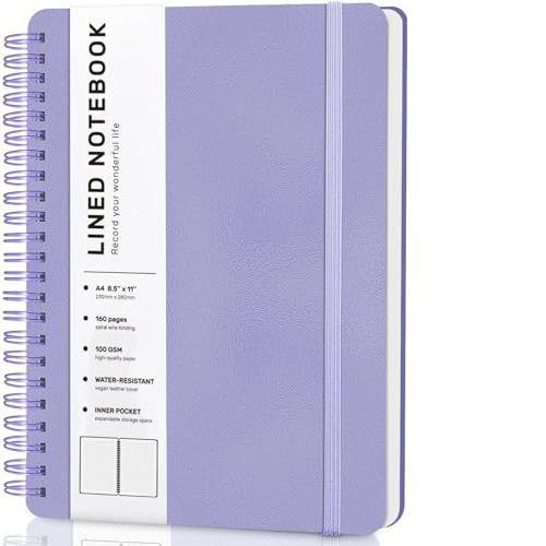 Lined Spiral Journal Notebook, A4 Hardcover Leather Notebook for Work, 8.5''×11'', 100GSM Thick Paper Spiral Bound Journaling Notebooks for Women & Men Office School Note Taking Business, Purple - color: Purple, size: A4