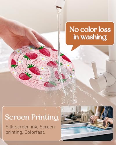 Absorbent Cup Coasters Set of 6 with Holder, Strawberry Flower - color: Strawberry Flower