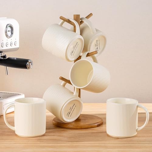 theterra Ceramic Coffee Mugs Set of 6, 14.2 oz Coffee Cups with Handle - color: Beige, size: 14 OZ (Set of 6)