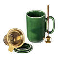 vicrays Ceramic Tea Mug Infuser - Large Cup 16 oz Hot Loose Steeping Handle Teacup with Leaf Infuser Spoon Lid - Tall Glazed Strainer Coffee Mug Microwave Safe - Green - color: Green