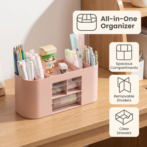Makeup Organizer with Drawers, Vanity Storage Box, Pink - color: Pink, size: C