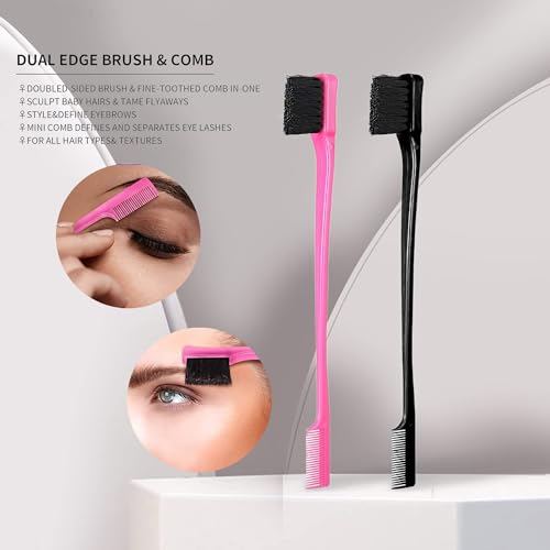 Soft 'N Style Double Sided Edge Control Hair Brush Comb Combo Pack 6 Pieces Pink and Black - color: 6pack