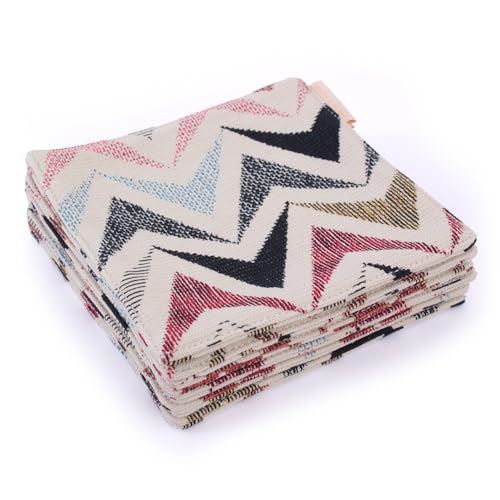 RUTH&BOAZ Plaid, Embroidery 100% Cotton Fabric Coasters for Drinks and Home Dinners/Set of 6/4" Square (INCA) - color: Inca