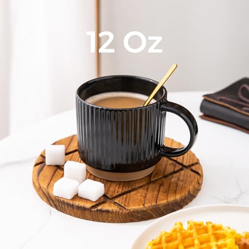 GBhome 12 OZ Stackable Coffee Mugs Set of 6, Ceramic Black Coffee Cups Set - color: Black, size: 12 Ounce(6PCS)
