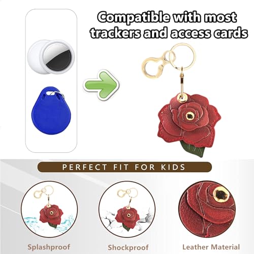BORKUANA PU Leather Keychain holder Protective Case Compatible with AirTag - color: Rose B