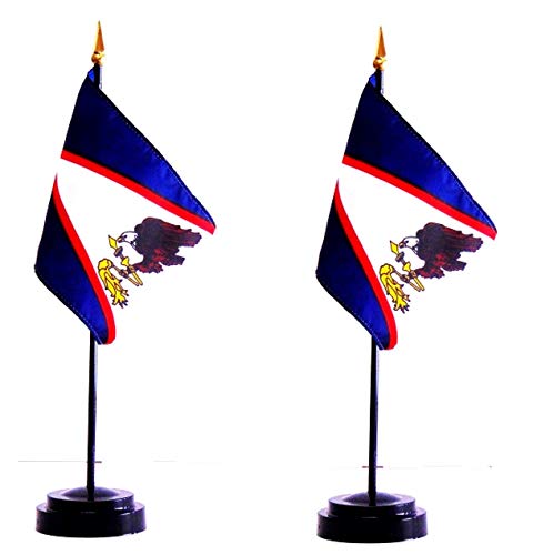 2 American Samoa Mini Desk Flags with Stands for Office or Tabletop Display - color: American Samoa