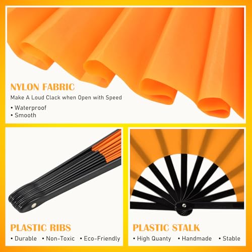 Maitys 4 Packs Large Folding Hand Fans, 13'', Orange - color: Orange