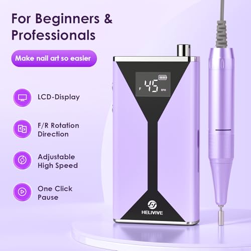 Professional Electric Nail Drill 45000RPM Cordless Nail File - color: Purple