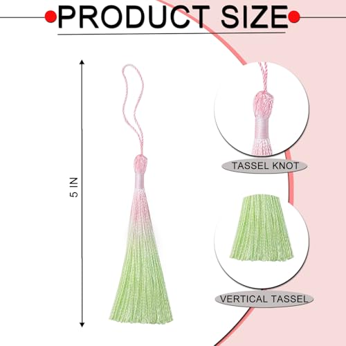 50Pcs 5 Inch Bulk Bookmark Tassel Kit for Graduation, Keychain(Pink Green) - color: Pink&green