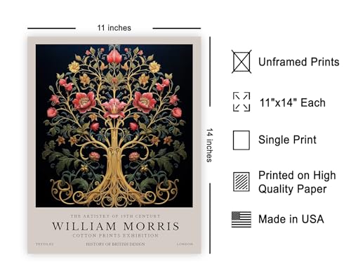 Poster Master William Morris - Tree of Life Print - Flower & Tree Illustration - Botanical & Great Office or Bedroom Decor - 11x14 UNFRAMED Wall Decor - color: Style-03, size: 11"L x 14"W