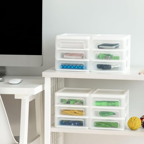 IRIS USA 4-Pack 3-Drawer Small Desktop Organizer, Stackable, White - color: White, style: Small - 4 Pack