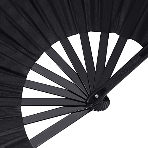 2 Packs Large Folding Hand Rave Fan for Men and Women Line Dancing, Black