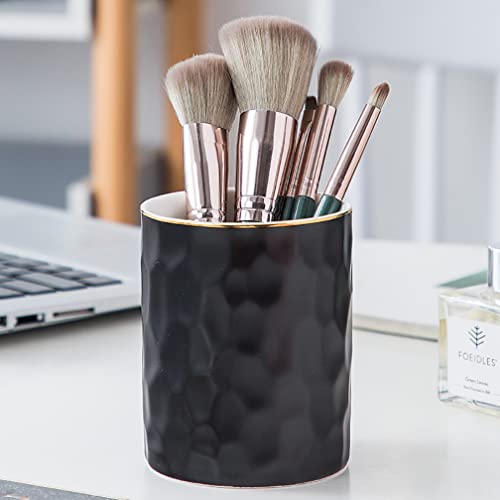 Ceramic Pen Holder Stand Cup Pencil Holder Organizer Makeup Brush Holders for Home Office Desk (Black) - color: Black