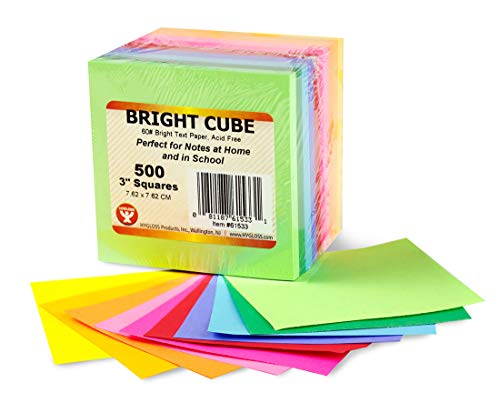 Hygloss Note Paper Cube - 3" Square Non-Sticky Memo Pad - 500 Sheets in 10 Assorted Bright Colors - Note Cubes - Perfect for Office & School Supplies - Not Sticky - color: 10 Assorted Colors, size: 3" x 3", 500 Sheets
