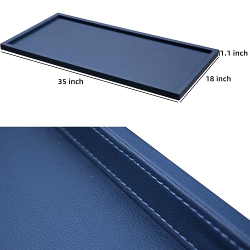 35 * 18 Inch Rectangular Ottoman Tray | Textured PU Leather, Waterproof & Heat-Resistant Storage for Coffee/Dining Tables, Sofa, Bed, Entertainment & Party (Navy Blue, 35 * 18in) - color: Navy Blue, size: 35" x 18" x 1.1"