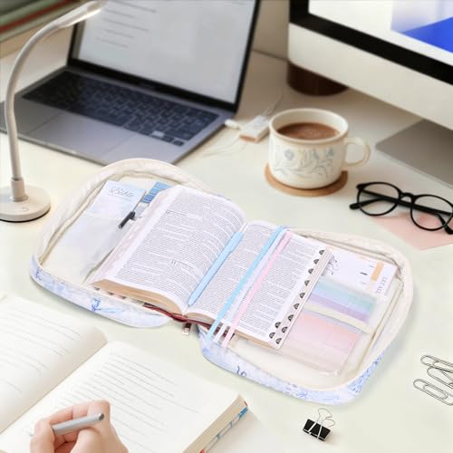 XKDOUS Bible Cover Case for Women Bible Bag Journaling Kit w/Study Supplies - color: Blue Bow Patchwork, size: Large