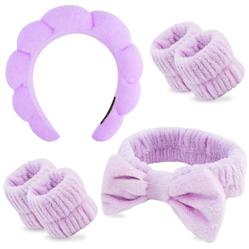 Chanaco Makeup, Skincare & Face Wash Headband, Wrist Towels, Spa Headband, Teen Girl Gifts, Hair Accessories for Women & Girls - color: Purple