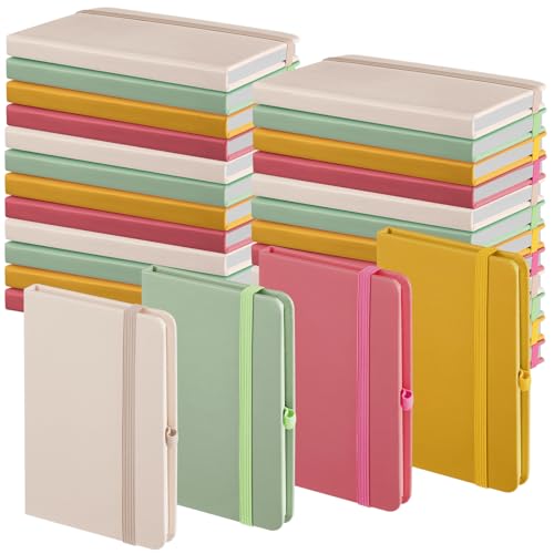 Laumoi Small Notebooks A6 Pocket Journals 3.5 x 5.5 Inch Small Leather Notebook Mini Ruled Lined Journal with Elastic Band Pen Holder Page Marker Ribbons(Morandi Colors,12 Pieces) - color: Morandi Colors