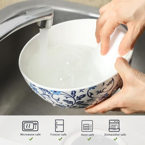 Large Soup Bowls Set of 2, Vintage Blue and White Floral Bowls,7 inch - color: White 1