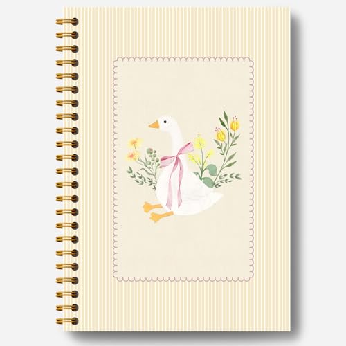 Guymn Light Beige Floral Goose Notebook, Preppy Pink Bow Goose Journal for Kids Girls, Geese Animal Lover Gifts Hardcover Spiral Notebooks Journals 5.5x8.3 Inch - color: Section 11