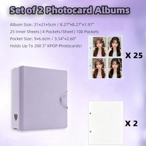Kpop Photocard Binder 2 Pack - Holds 400 Cards, 100 Pockets per Binder (Each Pockets Holds 2 Cards), 2.5"x3.5" Small Card Album Collection Book, Top-Loading Sleeves for Trading Cards, Black & White - color: Black & White